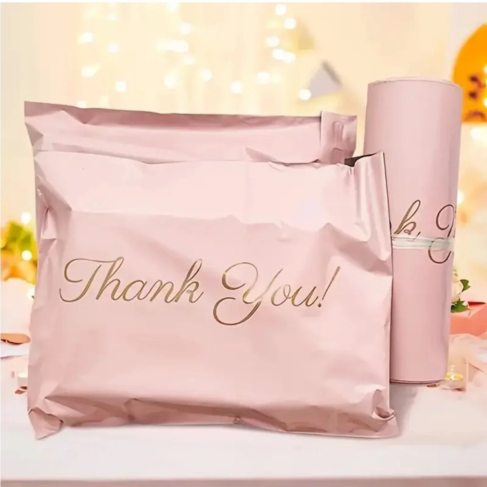 Set of 20 Pink Poly Mailers - “Thank You” Self Sealing Shipping Poly Mailers